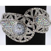 Ladies Cuff Bracelet Crystal Watch Made With Cz Crystals