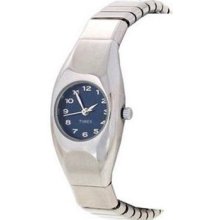 Ladies Dress Timex Wrist Watch Blue Dial Stretch Bracelet