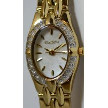 Ladies Elgin Eg572 Yellow Gold And Crystal Bezel Bracelet Watch