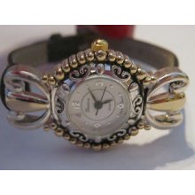 Ladies Geneva Watch-stainless Steel Scrollwork 2 W/ Brighton Tin Included