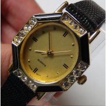 Ladies Gold Diamond Quartz Watch $199 w/ Lizard Strap