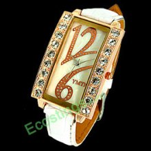 Ladies' Leather Watchband Golden Rectangle Watch Case Wrist Watch