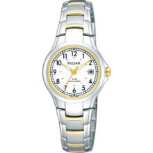 Ladies Pulsar Two Tone Stainless Steel White Dial Railroad Approved Watch