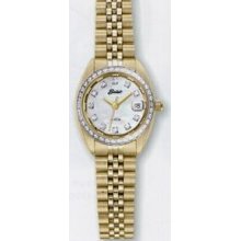 Ladies Quartzline Gold Diamond Sport Watch W/ Mother Of Pearl Dial