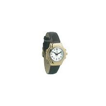 Ladies Royal Tel-Time Bi-Color Talking Watch w/White Dial-Leather Band