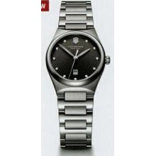 Ladies Small Black Dial Victoria Stainless Steel Watch