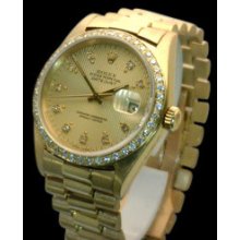 Ladies SS Rolex Oyster perpetual president bezel diamond dial watch