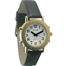 Ladies Tel Time Talking Watch Golden Wht Dial Leath