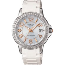 Ladies White Casio Sheen Solar Powered Watch She 4026sb 7adr