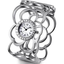 Ladies Wide Silver Tone Fashion Bar CZ Bangle Watch ...