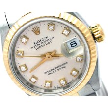 Lady Rolex Datejust Watch 18k Gold & Steel Diamond Dial Must See Condition