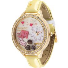 Lady Watch Pu Leather Diamonds Bezel Polymer Clay Handmade - My Love Story