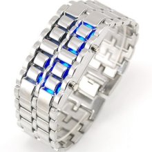 Lava Silver Iron Metal Band Blue Led Faceless Bracelet Sport Watch