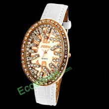 Leather Rhinestone Bird's Nest Shaped Women's Wristwatch