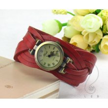 Leather Weave Strap Width Genuine Retro Style Dial Quartz Woman Watch