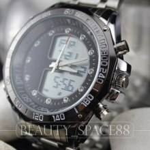 Led Dial Digital Quartz Hours Date Alarm Black Steel Men Women Wrist Watch B036b