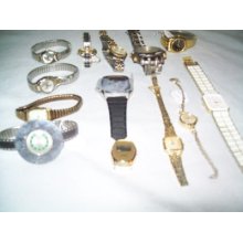 Lot 13 Wrist Watches Brokes For Crafts Wind Up & Digital Mens Womens