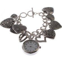 Louifrey Quartz Hearts & More Hearts Charm Ladies Bracelet Watch