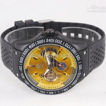 Low Price 4pcs Sun-star Yellow Dial Pu Band Automatic Mechanical Wat