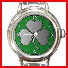 Lucky Irish Silver Shamrock Round Italian Charm Wrist Watch 675