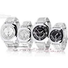 Luxury 2pcs Lovers Eyki Sport Quartz Mens Women Black White Dial Ele