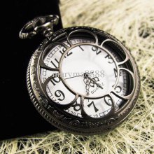 Luxury Classic Black Stainless Steel Transparent Cover Pocket Watch*