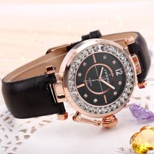 Luxury Crystal Bling Colorful Leather Women Bracelet Analog Sport Quartz Watch