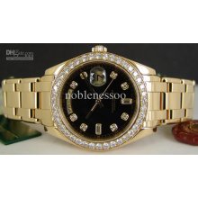 Luxury Men's Automatic Sapphire 18kt Gold Masterpiece Black Diamond