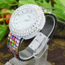 Luxury Multicolor Rhinstone Crystal Quartz Women Lady Wristwatch Analog Watch