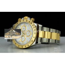 Luxury Watch Wristwatch Daytona 18k Gold & Ss White Diamond Dial