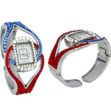 LZ New York 6004 US Flag Color Swarovski Crystal Women's Watch Bangle/Cuff - Other