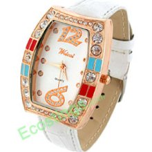 Man-made Strap + Crystal Quartz Wrist Watch for Girles