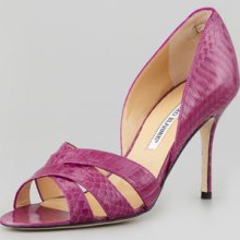 Manolo Blahnik Minia Crisscross Watersnake d'Orsay, Cardinale Fuchsia