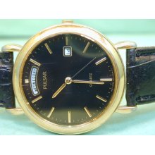 Mans Gold Tone Pulsar Double Date Black Dial Wrist Watch Works Perfectly