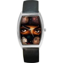 Many Faces Of Michael Jackson Collectible Photos Silver Tone Barrel Style Watch