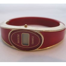 Maxim Quartz Lcd Red Bracelet Watch W/ Gold Tone (parts/repair)