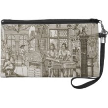 Medieval German printing press (engraving) Wristlet Clutches