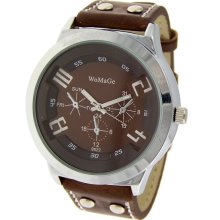 Men Delicate Sports Leisurely Leather Band Wrist Watch (Brown) - Metal - Brown