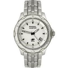 Menâ€™s Fossil White Textured Dial Dress Watch Am3857