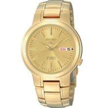 Men`s Gold Tone Stainless Steel Seiko 5 Automatic Gold Dial Watch