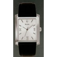 Men`s Rectangular Silver Dial W/ Black Band Corporate Collection Watch