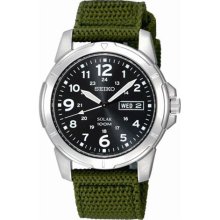 Men Seiko SNE095P2 Stainless Steel Solar Quartz Black Dial Green