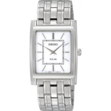 Men Seiko SUP895 Stainless Steel Dress Solar Quartz White Dial Link