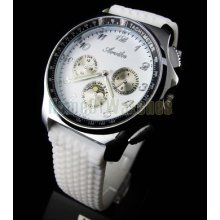 Men Women Rubber Multifunction Wrist Watches Quartz Analog Hand White Dial