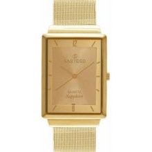 Menandamp;apos;s Ultra Thin Gold Tone Dress Gold Dial Mesh Band - Watch