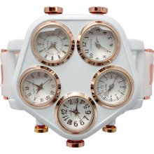 Mens 5 Multi Timezone XL White Silicone Watch & Rose Gold JoJo/Jo Jino/Joe Rodeo