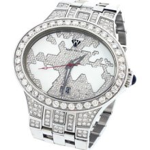 Mens Aqua Master Oval Case 12.00ct White Diamond World Map Dial Watch W95