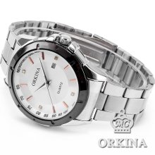 Mens Boys Orkina Classic Stainless Steel Sport Date Quartz Analog Wrist Watch