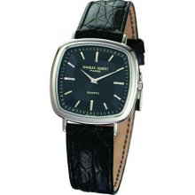 Mens Charles Hubert Leather Band Black Dial Retro Watch No. 3681-W/B