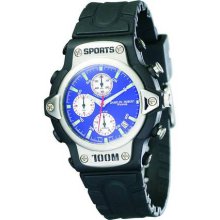 Mens Charles Hubert Rubber Band Blue White Dial Sport Chrono Watch No. 3525-E